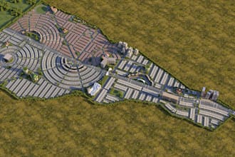 render society masterplan, housing plot layout, mixed use site subdivision plan
