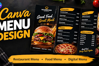 design editable canva restaurant menu, canva food menu digital menu food flyer