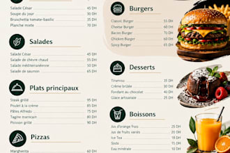 design a professional cafe or restaurant menu