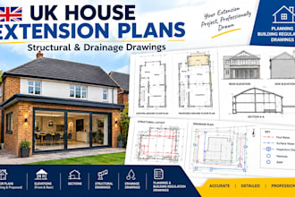 design UK house extension plans with structural and drainage drawings