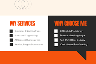 proofread and copyedit financial articles and business blogs