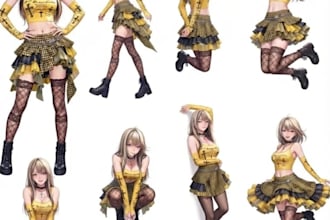 design anime character reference sheet and expression sheet