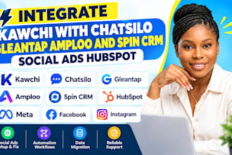 integrate kawchi with chatsilo gleantap amploo and spin CRM social ads hubspot