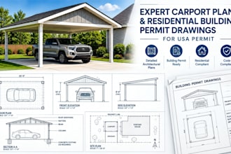 draw expert carport plans and residential building permit drawing for usa permit
