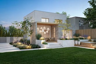 modify building elevation, house facade redesign, outdoor living space render