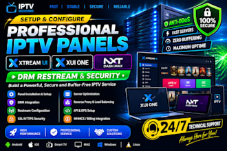 setup professional xtream UI, xui one, nxt panel, drm, restream, and security