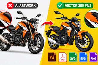 fix ai artwork, redraw image, vectorize logo and create clean print ready files