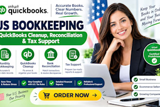 do US bookkeeping, quickbooks cleanup, reconciliation and tax support