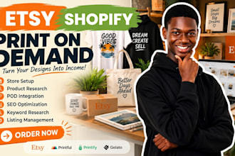 set up etsy shopify print on demand store with printify printiful integrated