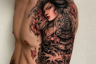 make a 2d japanese tattoo design and japanese art