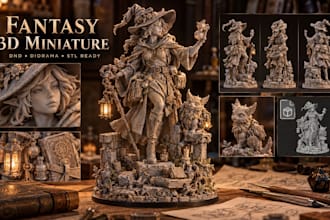 sculpt character, miniature, dnd, diorama, fantasy 3d model for 3d printing