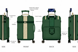 create luggage tech pack, suitcase, carry on, trolley, specs, production ready