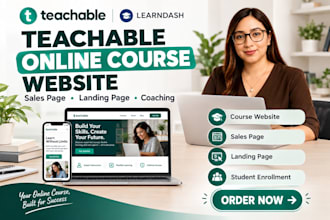build teachable online course website, sales page, landing page and coaching