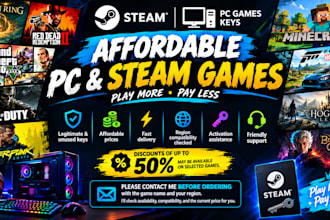 steam games and PC games for 50 percent the price