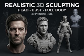 sculpt realistic 3d heads, busts and full body characters for 3d printing