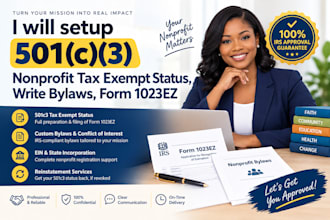 setup 501c3 nonprofit tax exempt status, write bylaws, form 1023ez, form 990