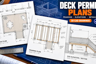 draw deck, city, porch permit plans, framing plans and construction drawings