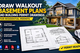 draw walkout basement plans and building permit drawings for residential permits