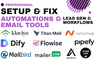 setup klaviyo titan namecheap dify flowise pipefy mailbird ailerlite apollo io