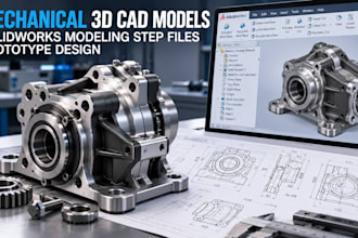 create mechanical 3d cad models, solidworks modeling step files prototype design