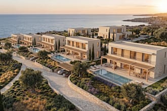3d oceanfront luxury villa,seaside community ,hillside estate layout,resort home