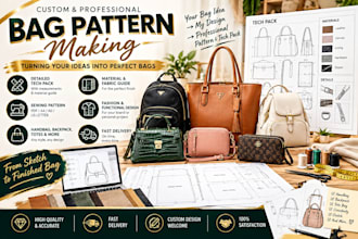 create digital sewing patterns tech packs for handbags, backpacks and tote bags