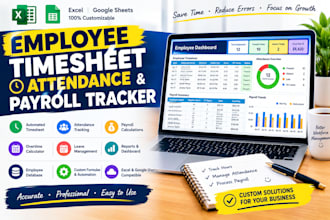 create automated attendance, employee timesheet and  payroll tracker in excel