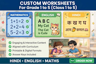 create custom worksheets hindi english maths grade 1 to 5
