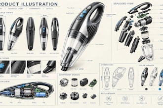 create product illustration, line art, vector drawing and technical drawing