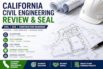 do california review and seal for civil engineering, site and construction plan