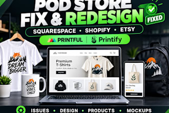 fix squarespace pod printful printify product issues redesign shopify etsy store