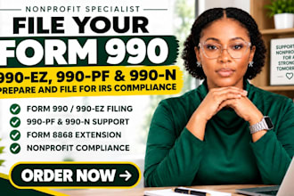 prepare and file nonprofit form 990, 990 ez, 990 pf and irs compliance filings