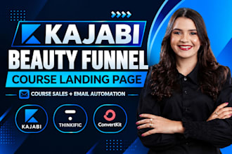 kajabi course landing page, kajabi beauty funnel thinkific convertkit automation