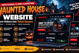 build haunted house halloween event website, landing page with ticket booking