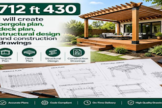 create pergola plan, deck plan, structural design and construction drawing