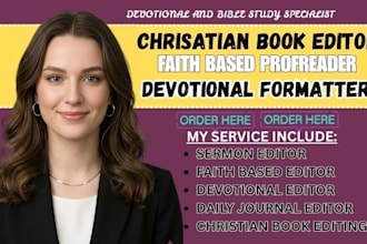 edit christian book, proofread sermon, devotional journal, faith based book edit