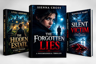 design a cozy mystery psychological thriller crime book cover for your KDP novel