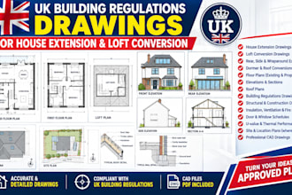 design UK building regulations drawings for house extension and loft conversion
