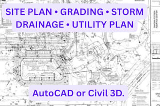 design site plan, grading plan, storm drainage and utility plan drawings