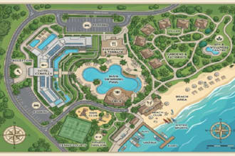 design an illustrated tourist, hotel or resort vector map
