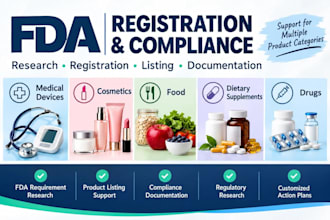 assist with fda registration, product listing and compliance research