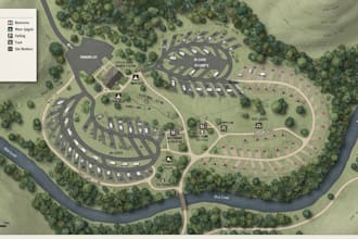 create campground maps, campsite layouts and visitor navigation