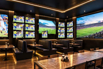 upgrade 3d sport bar interior, cigar lounge nightclub render, bar counter design