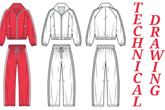 create clothing tech pack t shirt tech pack technical flat sketch for your brand