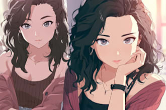 draw beautiful anime couple portrait for anniversary or gift