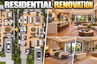 create residential renovation plans with remodeling layouts 3d views