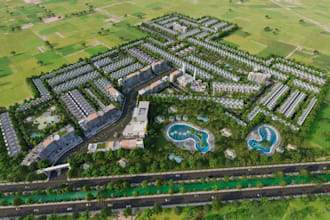 render 3d site plan,housing development, urban masterplan, real estate apartment