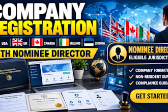register your USA, UK, canada, ireland, estonia company with a nominee director