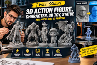 sculpt 3d action figure, character, 3d toy , statue and model for 3d printing