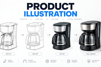 create product line art vector illustration technical drawing from your sketch